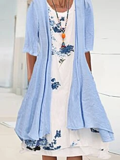 Women's Two Piece Dress Set Casual Dress Print Dress Outdoor Daily Streetwear Casual Layered Print Midi Dress Crew Neck Half Sleeve Floral Regular Fit Pink Sky Blue Summer Spring S M L XL XXL -HANA Luxury Wear Shop ggpqyf1685013684386