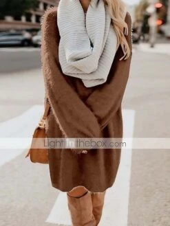 Women‘s Sweater Dress Winter Dress Shift Dress Black Blue Purple Gold Pink Yellow Red Brown Beige Light Blue Long Sleeve Pure Color Patchwork Winter Fall Crew Neck Turtleneck Hot Casual Fall Dress