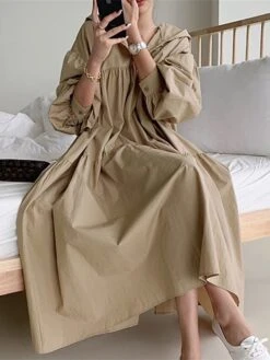 Women's Casual Dress Cotton Linen Dress Swing Dress Maxi Long Dress Linen / Cotton Blend Fashion Basic Outdoor Daily Vacation Hooded Ruched Pocket Long Sleeve Fall Winter Autumn 2023 Loose Fit Black -HANA Luxury Wear Shop gmqhjz1693553162801