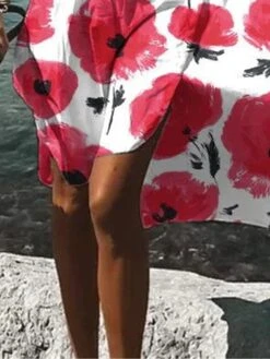 Women's Shirt Dress Casual Dress Swing Dress Mini Dress Outdoor Daily Vacation Polyester Fashion Casual Shirt Collar Button Print Long Sleeve Summer Spring Fall 2023 Loose Fit Red Floral S M L XL 2XL -HANA Luxury Wear Shop gnvhda1677839828539