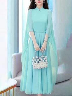 Women's Two Piece Dress Set Casual Dress Outdoor Daily Streetwear Modern Ruched Midi Dress V Neck 3/4 Length Sleeve Plain Regular Fit White Light Green Dark Pink Summer Spring S M L XL XXL -HANA Luxury Wear Shop gohdnv1678430735728