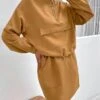 Women's Two Piece Dress Set Casual Dress Skirt Set Outdoor Daily Streetwear Modern Pocket Mini Dress Stand Collar Long Sleeve Plain Loose Fit Khaki Fall Winter S M L XL
