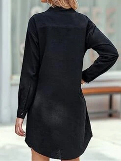 Women's Shirt Dress Casual Dress Mini Dress Outdoor Daily Cotton Linen Basic Classic Shirt Collar Button Pocket Long Sleeve Summer Spring Fall 2023 Loose Fit Black White Pink Pure Color S M L XL 2XL -HANA Luxury Wear Shop goxbdu1691465497334
