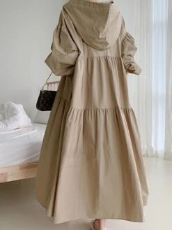 Women's Casual Dress Cotton Linen Dress Swing Dress Maxi Long Dress Linen / Cotton Blend Fashion Basic Outdoor Daily Vacation Hooded Ruched Pocket Long Sleeve Fall Winter Autumn 2023 Loose Fit Black -HANA Luxury Wear Shop gpqncr1693553158089