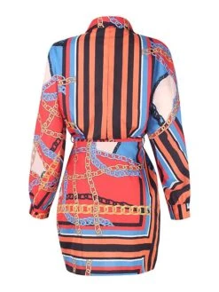 Women's Shirt Dress Wrap Dress Mini Dress Winter Dress Daily Vacation Polyester Casual Shirt Collar Button Print Long Sleeve Spring Fall Winter 2022 Regular Fit White Red Geometric Letter Stripe S M -HANA Luxury Wear Shop gpvqdc1631270729509