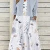 Women's Two Piece Dress Set Casual Dress Print Dress Outdoor Daily Fashion Elegant Pocket Print Midi Dress V Neck Half Sleeve Floral Regular Fit Pink Blue Purple Summer Spring S M L XL XXL -HANA Luxury Wear Shop gpzbcw1680486910934