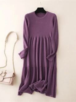 Women's Sweater Dress Jumper Dress Casual Dress Midi Dress Active Plain Outdoor Casual Holiday Vacation Crew Neck Long Sleeve Ruched 2023 Loose Fit Black Red Blue One Size -HANA Luxury Wear Shop gqkiki1697537715488