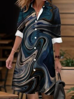 Women's Shirt Dress Casual Dress Midi Dress Outdoor Daily Date Polyester Fashion Modern Shirt Collar Button Pocket Long Sleeve Fall Winter 2023 Loose Fit Navy Blue Blue Purple Ombre S M L XL 2XL -HANA Luxury Wear Shop grbjoh1695204855446