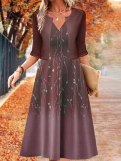 Women's Two Piece Dress Set Casual Dress Swing Dress Outdoor Daily Fashion Elegant Print Midi Dress V Neck Half Sleeve Floral Ombre Regular Fit Blue Purple Green Fall Winter S M L XL XXL -HANA Luxury Wear Shop gsawep1697782642740
