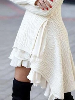 Women‘s Sweater Dress Winter Dress White Dress White Long Sleeve Pure Color Lace Layered Plus High Low Winter Fall Turtleneck High Neck Stylish Elegant Casual 2022 S M L XL XXL XXXL 4XL -HANA Luxury Wear Shop gtrirk1636354372877