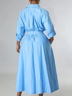 Women's Casual Dress Swing Dress Long Dress Maxi Dress Blue Yellow Orange Long Sleeve Pure Color Pocket Winter Fall Autumn Shirt Collar Winter Dress Weekend Fall Dress Loose Fit 2023 S M L XL XXL -HANA Luxury Wear Shop gtxilb1653990829488