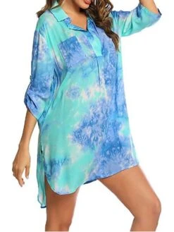 Women's Shirt Dress Casual Dress Shift Dress Mini Dress Outdoor Daily Date Polyester Fashion Classic Shirt Collar Button Print Half Sleeve Summer Spring 2023 Loose Fit Yellow Blue Sky Blue Floral Tie -HANA Luxury Wear Shop gulhts1677234499650