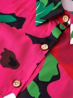 Women's Shirt Dress Casual Dress Midi Dress Outdoor Daily Vacation Polyester Fashion Modern Shirt Collar Button Split Long Sleeve Summer Spring Fall 2023 Loose Fit Red Floral S M L XL 2XL -HANA Luxury Wear Shop gunphp1689823549446