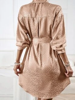 Women's Shirt Dress Midi Dress Outdoor Date Vacation Satin Fashion Elegant Shirt Collar Lace Up Button Long Sleeve Spring Fall Winter 2023 Loose Fit Black Wine Brown Pure Color S M L XL -HANA Luxury Wear Shop gvnwll1692856945014