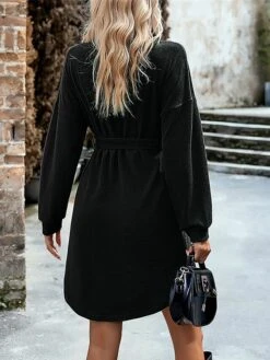 Women‘s Christmas Sweater Dress Jumper Dress Winter Dress Basic Christmas Street Daily Weekend V Neck Long Sleeve Lace Up Button 2023 Regular Fit Black Red Blue S M L XL -HANA Luxury Wear Shop gwpiwc1692340855720