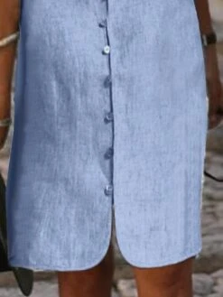 Women's Casual Dress Cotton Linen Dress Shift Dress Midi Dress Cotton Blend Basic Modern Outdoor Daily Vacation Stand Collar Button Half Sleeve Summer Spring Fall 2023 Loose Fit Blue Plain S M L XL -HANA Luxury Wear Shop gxbxhj1684322610912