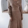 Women's Sweater Dress Jumper Dress Casual Dress Midi Dress Fashion Pure Color Outdoor Daily Vacation Going Out V Neck Long Sleeve Patchwork 2023 Regular Fit Pink Burgundy Apricot One Size -HANA Luxury Wear Shop gxornp1695030470891
