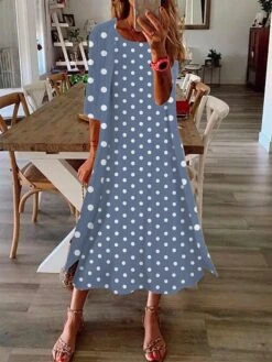 Women's Two Piece Dress Set Casual Dress Print Dress Outdoor Daily Fashion Elegant Print Midi Dress Crew Neck 3/4 Length Sleeve Floral Polka Dot Regular Fit Royal Blue Blue Green Summer Spring S M L -HANA Luxury Wear Shop gzqrpr1688022689384