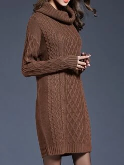 Women's Sweater Dress Jumper Dress Winter Dress Mini Dress Warm Plain Outdoor Daily Holiday Vacation Turtleneck Long Sleeve 2023 Loose Fit White Wine Blue M L XL XXL 3XL -HANA Luxury Wear Shop hbcchc1697711249523