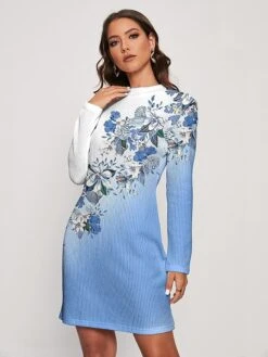 Women's Sweater Dress Winter Dress Jumper Dress Midi Dress Warm Floral Outdoor Daily Holiday Vacation Round Neck Long Sleeve 2023 Regular Fit Pink Blue S M L XL XXL 3XL -HANA Luxury Wear Shop hbiiwv1697523679916