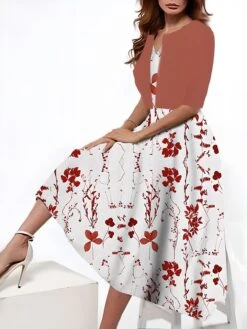 Women's Two Piece Dress Set Casual Dress Tank Dress Outdoor Daily Fashion Streetwear Pocket Print Midi Dress V Neck 3/4 Length Sleeve Floral Regular Fit Yellow Red Royal Blue Summer Spring S M L XL -HANA Luxury Wear Shop hbomvo1690545412756