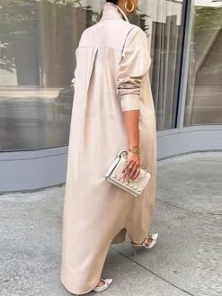 Women's Shirt Dress Casual Dress Shift Dress Maxi Long Dress Outdoor Daily Vacation Polyester Fashion Modern Shirt Collar Button Split Long Sleeve Summer Spring Fall 2023 Loose Fit White Blue Green -HANA Luxury Wear Shop hcgnoo1689847496470