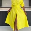 Women's Shirt Dress Casual Dress Swing Dress Midi Dress Outdoor Daily Vacation Polyester Fashion Casual Shirt Collar Patchwork Button Long Sleeve Fall Winter 2023 Loose Fit Yellow Pink Plain S M L XL -HANA Luxury Wear Shop hdjixg1697526633672