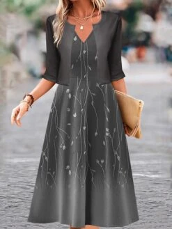 Women's Two Piece Dress Set Casual Dress Swing Dress Outdoor Daily Fashion Elegant Print Midi Dress V Neck Half Sleeve Floral Ombre Regular Fit Blue Purple Green Fall Winter S M L XL XXL -HANA Luxury Wear Shop hdojcu1697681151472