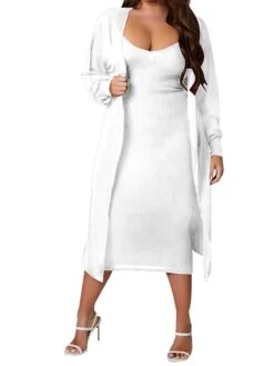 Women's Two Piece Dress Set Casual Dress Skirt Set Home Daily Fashion Streetwear Ribbed Midi Dress Crew Neck Long Sleeve Plain Slim Black White Wine Fall Winter S M L XL XXL -HANA Luxury Wear Shop hehrwk1697597300194