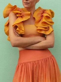 Women's Two Piece Dress Set Casual Dress Skirt Set Outdoor Daily Fashion Streetwear Ruffle Print Midi Dress Crew Neck Sleeveless Tie Dye Regular Fit Yellow Fall Winter S M L XL -HANA Luxury Wear Shop hfkwzo1692340672414