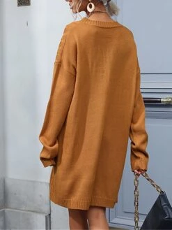 Women's Sweater Dress Jumper Dress Casual Dress Mini Dress Warm Pure Color Outdoor Casual Daily Going Out Crew Neck Long Sleeve 2023 Loose Fit Camel S M L -HANA Luxury Wear Shop hfmrqn1695106682105