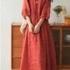 Women's Casual Dress Cotton Linen Dress Swing Dress Midi Dress Cotton Blend Basic Casual Outdoor Daily V Neck Ruched 3/4 Length Sleeve Summer Spring 2023 Loose Fit Black White Yellow Pure Color M L -HANA Luxury Wear Shop hfnudg1677135404659