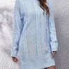 Women's Sweater Dress Jumper Dress Casual Dress Mini Dress Warm Pure Color Outdoor Casual Daily Going Out Crew Neck Long Sleeve 2023 Loose Fit Green Light Blue S M L -HANA Luxury Wear Shop hfupjm1692340496186