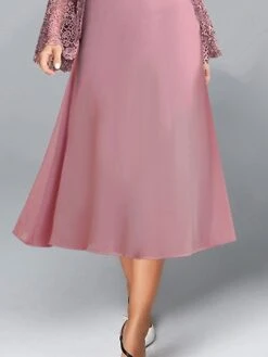 Women's Two Piece Dress Set Party Dress Lace Dress Party Outdoor Fashion Streetwear Lace Patchwork Midi Dress Crew Neck Long Sleeve Plain Regular Fit Purple Fall Winter S M L XL XXL -HANA Luxury Wear Shop hgsbrw1697003224773