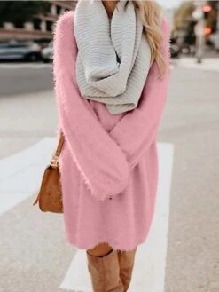 Women‘s Sweater Dress Winter Dress Shift Dress Black Blue Purple Gold Pink Yellow Red Brown Beige Light Blue Long Sleeve Pure Color Patchwork Winter Fall Crew Neck Turtleneck Hot Casual Fall Dress -HANA Luxury Wear Shop hgyoxu1601357426073