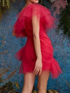 Women's Two Piece Dress Set Party Dress Sheath Dress Party Wedding Guest Fashion Party Ruched Ruffle Mini Dress One Shoulder Short Sleeve Plain Regular Fit Fuchsia Fall Winter S M L XL -HANA Luxury Wear Shop hhiszs1696239241645