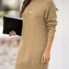 Women's Sweater Dress Jumper Dress Casual Dress Mini Dress Warm Pure Color Outdoor Casual Daily Holiday Crew Neck Long Sleeve 2023 Loose Fit Khaki S M L