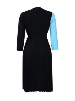 Women's Shirt Dress Casual Dress Midi Dress Outdoor Daily Date Polyester Fashion Casual Shirt Collar Lace Up Pleated 3/4 Length Sleeve Spring Fall Winter 2023 Regular Fit Yellow Red Blue Color Block -HANA Luxury Wear Shop hkuedz1695027663861