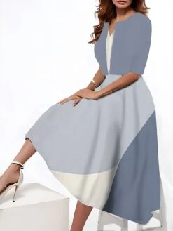 Women's Two Piece Dress Set Casual Dress Tank Dress Outdoor Daily Fashion Streetwear Pocket Print Midi Dress V Neck 3/4 Length Sleeve Geometric Color Block Regular Fit Black Blue Purple Summer Spring -HANA Luxury Wear Shop hnsjkf1690544682103
