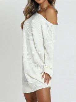 Women‘s Sweater Dress Winter Dress Black Wine Khaki White Long Sleeve Backless Winter Fall Off Shoulder Hot Casual Fit S M L XL Cotton -HANA Luxury Wear Shop hnufsf1610095931380