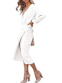 Women's Sweater Dress Jumper Dress Casual Dress Midi Dress Warm Pure Color Outdoor Casual Daily Going Out V Neck Long Sleeve Lace Up 2023 Slim Black White Green S M L XL XXL 3XL -HANA Luxury Wear Shop hnyufo1695030484522