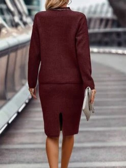 Women's Two Piece Dress Set Casual Dress Skirt Set Outdoor Daily Fashion Streetwear Ribbed Midi Dress Turtleneck Long Sleeve Plain Loose Fit Black Wine Dark Pink Fall Winter S M L XL XXL -HANA Luxury Wear Shop hoasgj1693214132497