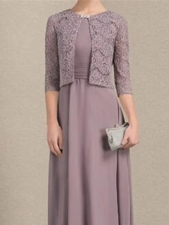 Women's Two Piece Dress Set Party Dress Lace Dress Party Outdoor Fashion Streetwear Lace Patchwork Midi Dress Crew Neck 3/4 Length Sleeve Plain Regular Fit Purple Fall Winter S M L XL XXL -HANA Luxury Wear Shop hpbnod1696579870535