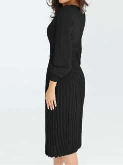 Women's Sweater Dress Jumper Dress Casual Dress Midi Dress Fashion Plain Outdoor Daily Going Out Crew Neck Long Sleeve Ruched 2023 Regular Fit Black Green Khaki S M L XL XXL -HANA Luxury Wear Shop hpwpob1694427787055