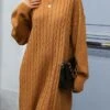 Women's Sweater Dress Jumper Dress Casual Dress Mini Dress Warm Pure Color Outdoor Casual Daily Going Out Crew Neck Long Sleeve 2023 Loose Fit Camel S M L