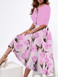 Women's Two Piece Dress Set Casual Dress Tank Dress Outdoor Daily Fashion Streetwear Print Midi Dress Strap Half Sleeve Floral Loose Fit Pink Dark Pink Peach Summer Spring S M L XL XXL -HANA Luxury Wear Shop hqfuis1687319836141
