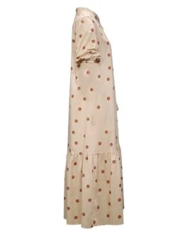 Women's Shirt Dress Casual Dress Swing Dress Midi Dress Outdoor Daily Vacation Polyester Fashion Basic Stand Collar Ruffle Button Half Sleeve Summer Spring Fall 2023 Regular Fit White Khaki Polka Dot -HANA Luxury Wear Shop hqqotz1689583797074