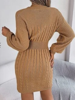Women's Sweater Dress Jumper Dress Casual Dress Mini Dress Fashion Pure Color Outdoor Daily Going Out Crew Neck Long Sleeve Cut Out 2023 Loose Fit Wine Khaki Gray S M L -HANA Luxury Wear Shop hsgatq1695643835656