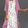 Women's Two Piece Dress Set Casual Dress Chiffon Dress Outdoor Daily Fashion Streetwear Print Midi Dress Crew Neck Half Sleeve Floral Regular Fit Pink Navy Blue Blue Fall Winter S M L XL XXL