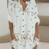 Women's Shirt Dress Casual Dress Shift Dress Mini Dress Daily Vacation Polyester Fashion Modern V Neck Button Pocket Half Sleeve Summer Spring Fall 2023 Loose Fit White Butterfly S M L XL 2XL -HANA Luxury Wear Shop hswkoi1677659631238